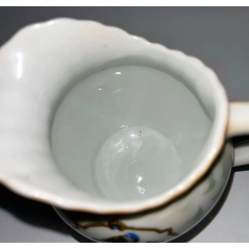 Vintage Celebrate Porcelain Creamer Pitcher Hand Painted Blue Bird Fruit Gold
